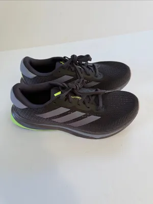 adidas women’s Black Athletic Shoes with White Stripes and Neon Green Accent thumbnail 4