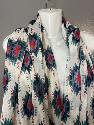 Aztec Southwestern Scarf Womens One Size Red Teal Geometric Lightweight Shawl thumbnail 2