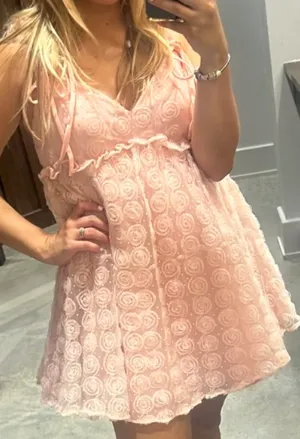 Lulus Dress pretty sweetheart pink tulle appliqué bow babydoll mini dress thumbnail 2
