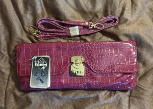 Bellini Patent Croc-Embossed Convertible Clutch in Fuchsia thumbnail 1