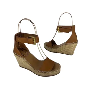 See by‎ Chloe Glyn Leather Espadrille Wedge Sandals Brown Size 36 thumbnail 4