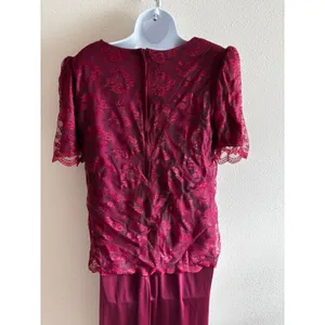 Praise‎ Hymn 90s Vintage 2pc Dress Set M Burgundy Lace Sequin Formal Choir Gown thumbnail 12