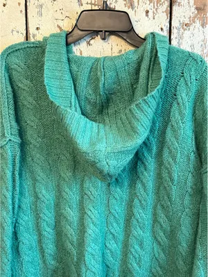 American Eagle Green Cable Knit Hooded Sweater, size Small thumbnail 4