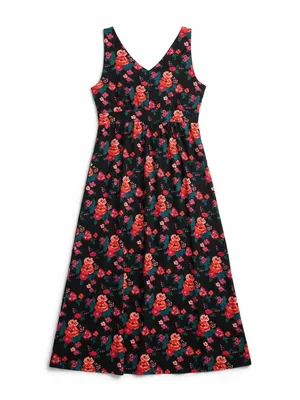 Garnet Hill Floral Maxi Dress Womens 16‎ Black Sleeveless V-Neck Jersey NWOT thumbnail 3