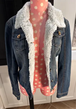 Denim faux fur jacket Blue thumbnail 6