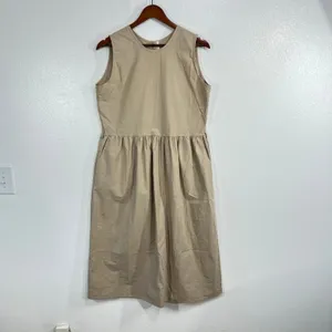 Korean Fashion Steady Seller‎ Beige Button Back Midi Dress Sleeveless Pocket thumbnail 4
