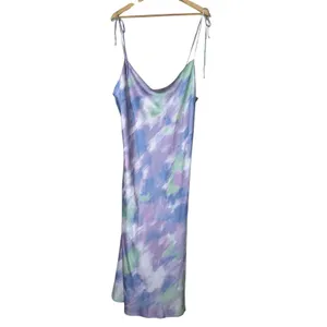 NWT Skies Are Blue Watercolor Abstract Slip Dress Purple Satin Cowl Neck Size XL thumbnail 2