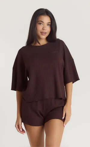 Lounge Women's Chocolate Brown Waffle Short Pajama Set thumbnail 1