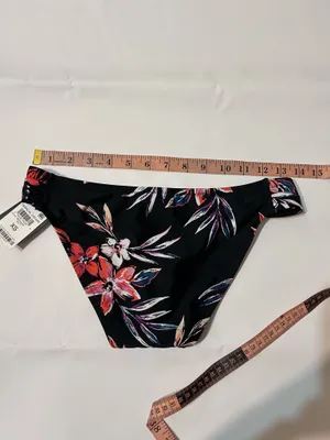 NWT Bar III Tropical Escape Bikini Bottom XS Black Floral Ruched Side Swim thumbnail 4