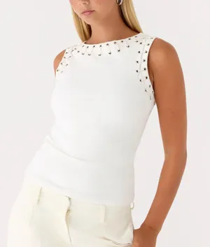 Peppermayo Play For It Top in Ivory with silver studs  thumbnail 2
