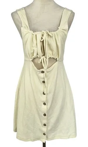 Free People Beach Cream Ribbed Cut Out Button Front Summer‎ Mini Dress Large thumbnail 1