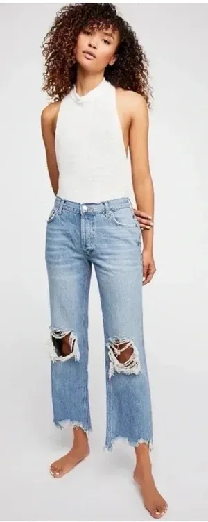 Free People Maggie Mid Rise Straight Leg Jeans in Aged To Perfection Size 27 thumbnail 1