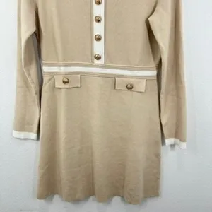 ZESICA‎ Preppy Ladylike Sweater Dress Medium Beige White Gold Buttons Mini NWT thumbnail 7