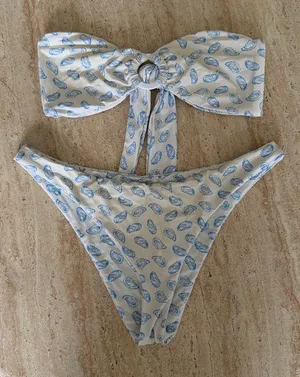 Toasted Coconut Oyster Print Strapless Top & Bottom thumbnail 1