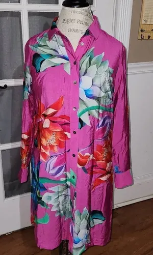 NWT Maeve Anthropologie Womens Pink Combo Tunic Buttondown Dress‎ XS thumbnail 1