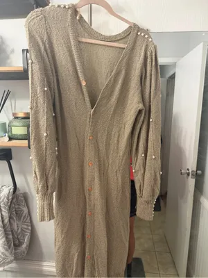 Vintage 70’s Just Mort Beaded Sleeve Knit Sweater Dress - Taupe thumbnail 5