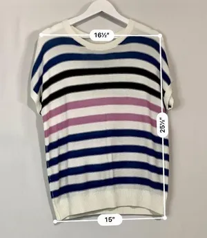 Women’s Cap Sleeve Knit Stripe Sweater Blue Purple & Cream Size XL NWOT FLAW thumbnail 6