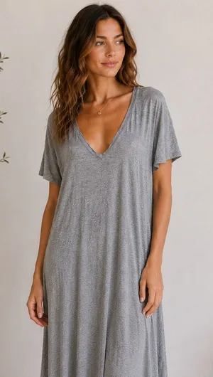 ✨ FP Beach Gray V Neck T Shirt Dress Size M Casual Oversized Coastal‎ Minimal ✨ thumbnail 1