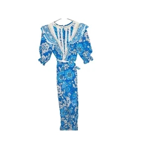 FARM RIO Blue Floral Pattern Full of Flowers Tapered Fit Jumpsuit Size XS thumbnail 5