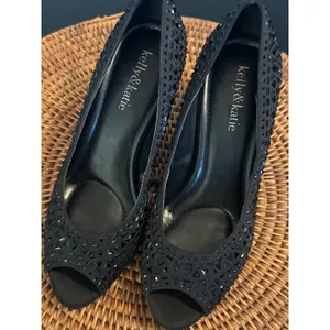 Kelly & Katie Black Studded Rhinestone Peep Toe Platform‎ Pumps Heels Size 7 thumbnail 8