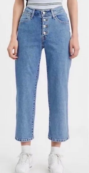 Levis Mile High Cropped Wide Leg Blue Button Fly Jeans Size 28 thumbnail 1