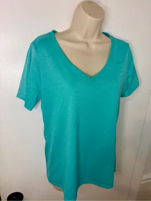 Nike Shirt Womens L Blue Dri Fit Short Sleeve Athletic Fit V-neck Tee thumbnail 4