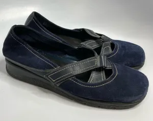 AEROSOLES butterscotch‎ flats navy blue leather size 8.5 thumbnail 1