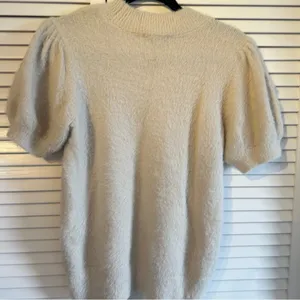 CeCe Almond Colored Fuzzy Short Sleeve Sweater thumbnail 4