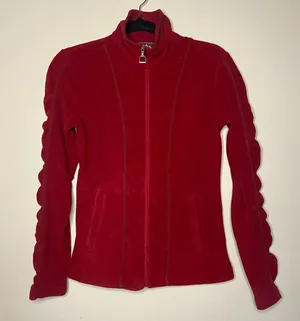 Ariat Red Ruched Sleeve Fleece Jacket thumbnail 1
