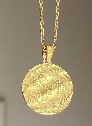 Handmade fully gold stainless steel celestial whimsical vintage moon necklace🌟 thumbnail 4