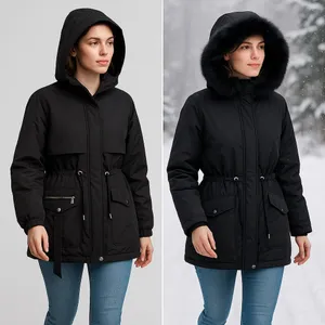 NEW with tags - Black Puffer Parka w/ Detachable Faux Fur Lining + Cinch Waist thumbnail 4
