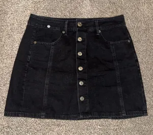 American Eagle Women's Black Denim Button-Front Mini Skirt thumbnail 1