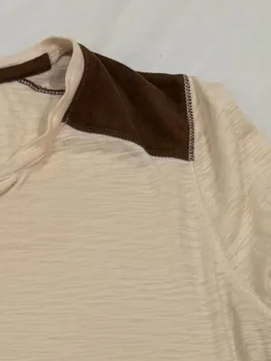 Lauren Ralph Lauren Cream Henley Top w/ Faux Suede Patches - Size L thumbnail 6