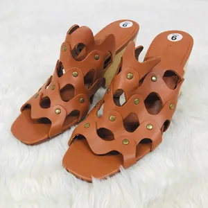 RACHEL‎ COMEY Brown Leather Mule Clog Wedge Sandal Tawny Woven Stud Size 6 thumbnail 1
