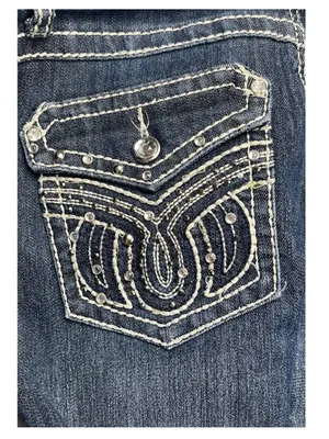 Earl Jean Size 10 Dark Wash Bootcut Jeans Embellished Flap Pocket Stretch thumbnail 8