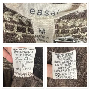 Easel Boho Brown Embroidered‎ Tiered Mini Dress Long Sleeve Babydoll Size Medium thumbnail 8