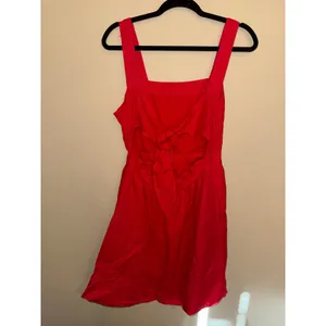 J.Crew Red Linen Cotton Apron Dress M Pockets Tie Open back J0982 Picnic Preppy thumbnail 4