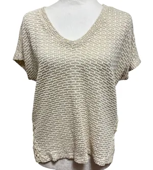 American Eagle Short Sleeve Sweater Cream Crochet Lace Boho Coastal Casual Small thumbnail 1