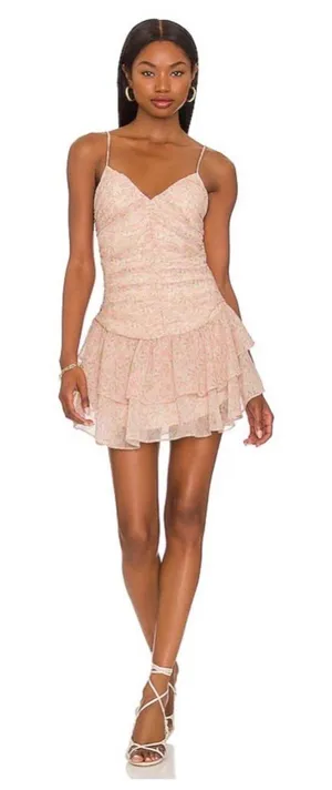 Majorelle Floral Chiffon Romantic Mini Dress Sz S Ruched Fairy Ilaria thumbnail 1