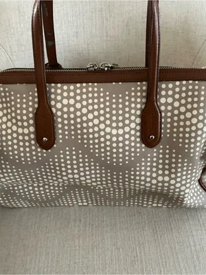 Ralph Lauren beige grey and brown polka dot leather satchel handbag footed thumbnail 3