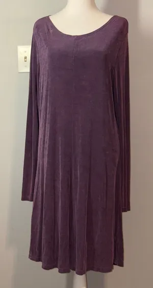Flax ribbed Purple midi Dress, Long Sleeve, Relaxed Fit, Casual Everyday, Size M thumbnail 1