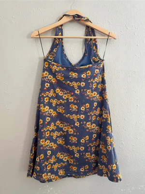 Toad&Co Samba Blue Halter Sunflower Stretch Summer Floral XS thumbnail 8