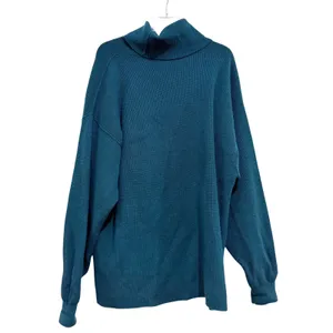 Free People Ottoman Slouchy Tunic Sweater Teal Blue Ribbed Turtleneck Large thumbnail 2