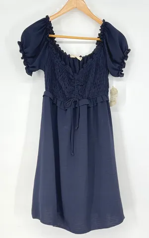 Altar'd State Navy Blue Smocked‎ Puff Sleeve Babydoll Dress Size M Milkmaid NEW thumbnail 1