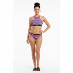 L*Space Black Multi Print Halter Bathing Swim Suit Bikini Top L thumbnail 7