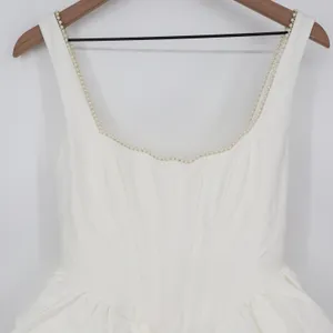 Showpo Kaitlyn Mini Dress Ivory Corset Pearl Trim Fit and Flare US 6 thumbnail 3