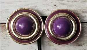 Vintage Clip On Earrings Purple & Gold Tone Layered Circle Statement thumbnail 1