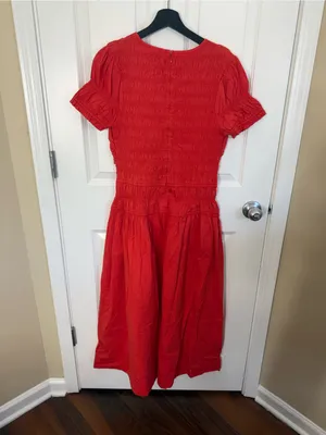 Damson Madder Smocked Drop Waist Stretch Organic Cotton Midi Dress 10 thumbnail 5