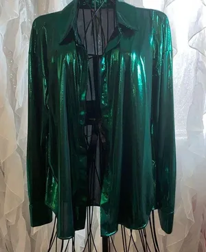 Anthropologie L Green Blouse Anthropologie The Gillian Liquid Shine Buttondown thumbnail 1