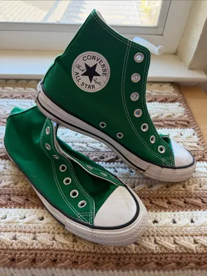 Green Converse All Star High Top Canvas Sneakers with White Accents thumbnail 1